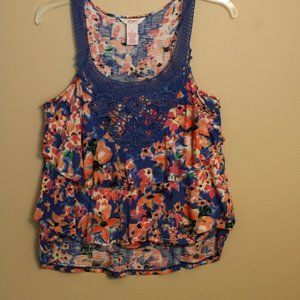 Girl's Floral Tank Top with Lace Details